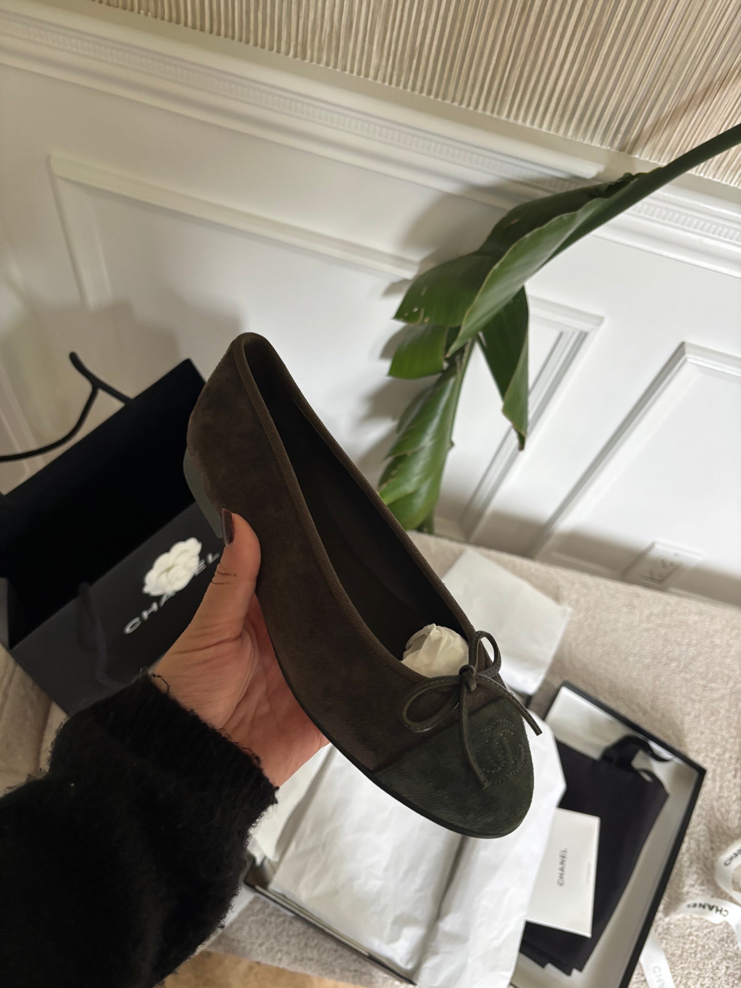 Chanel 36.5 brown and green suede flags