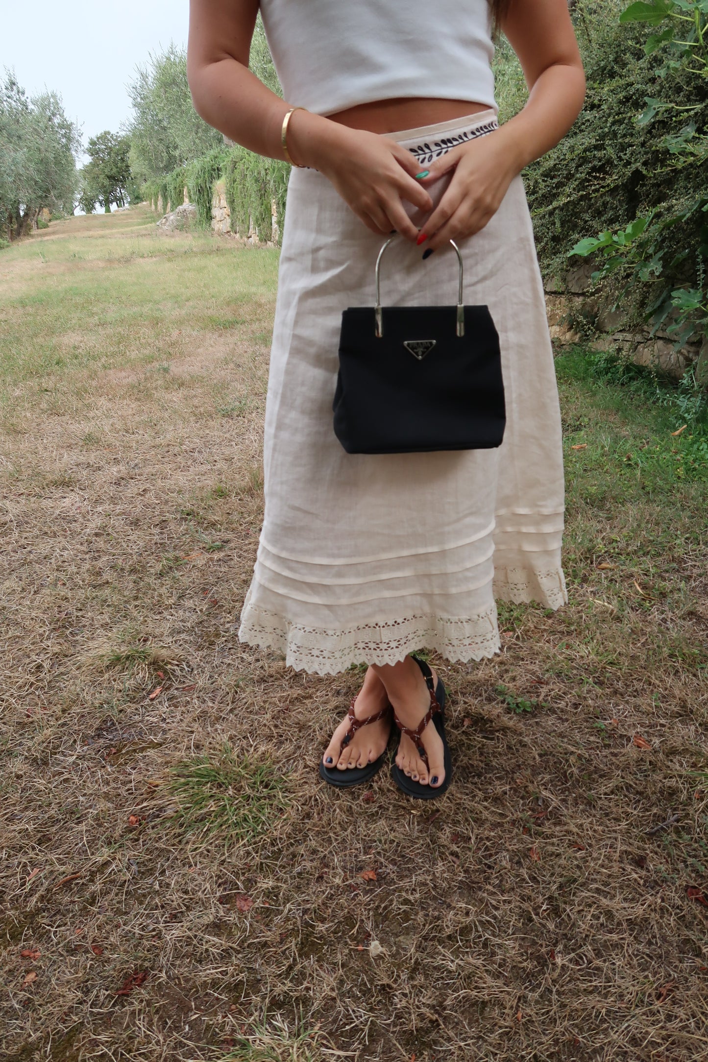 Prada nylon silver handle bag