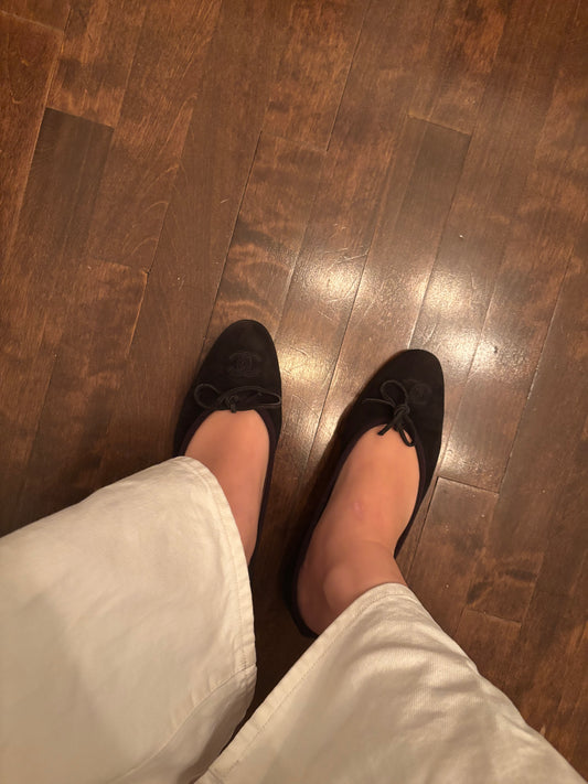 Chanel flat 37.5 brown suede