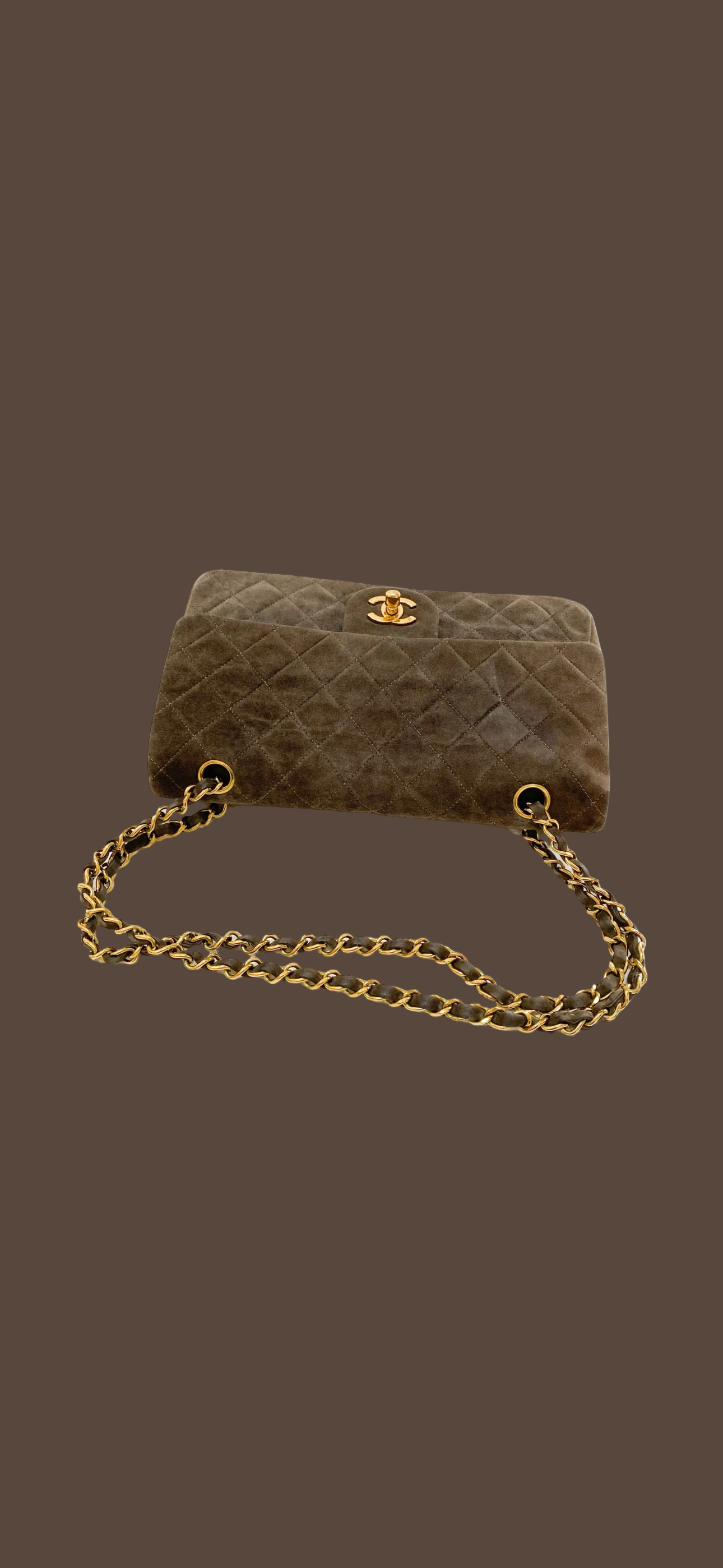 Chanel suede brown double flap
