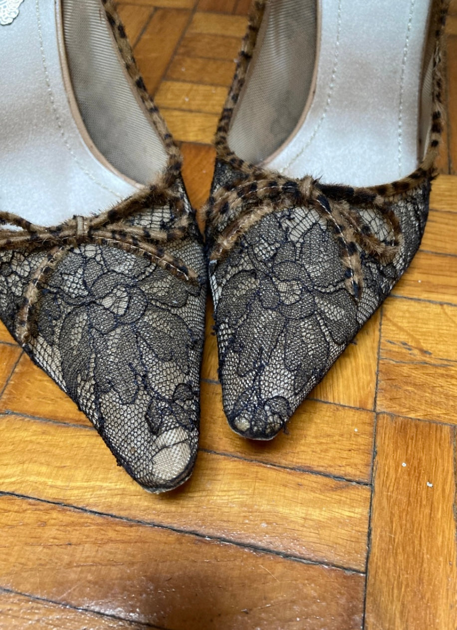 Rene Caovilla lace leopard print ponyhair 37.5