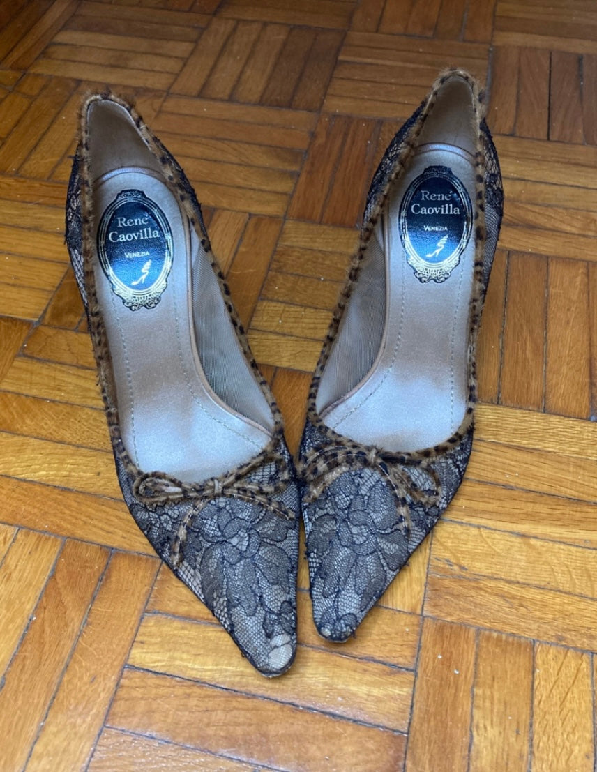 Rene Caovilla lace leopard print ponyhair 37.5