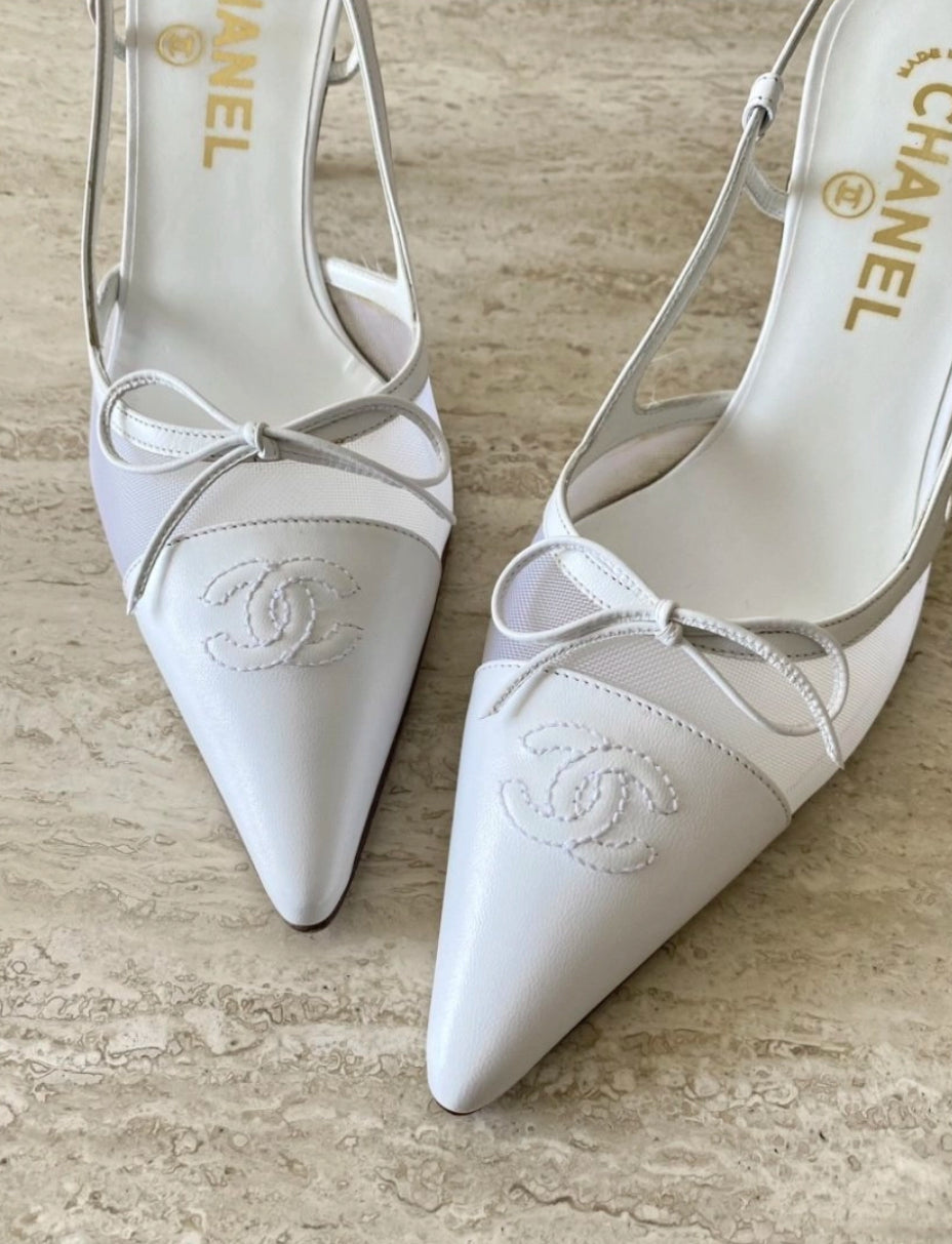 Chanel white mesh slingback 38.5