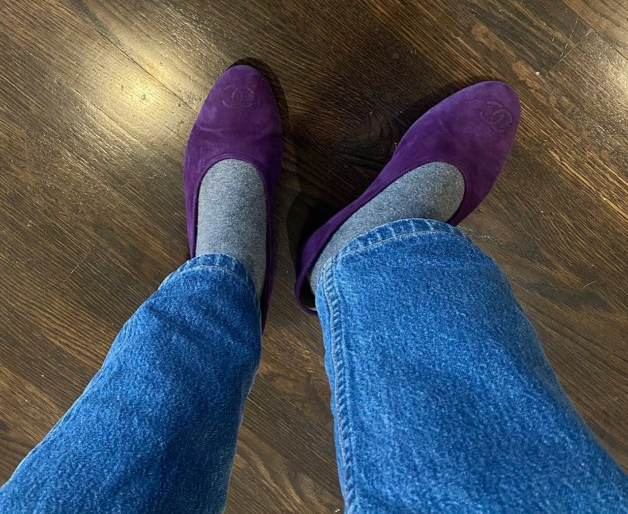 Chanel suede purple flats 37.5