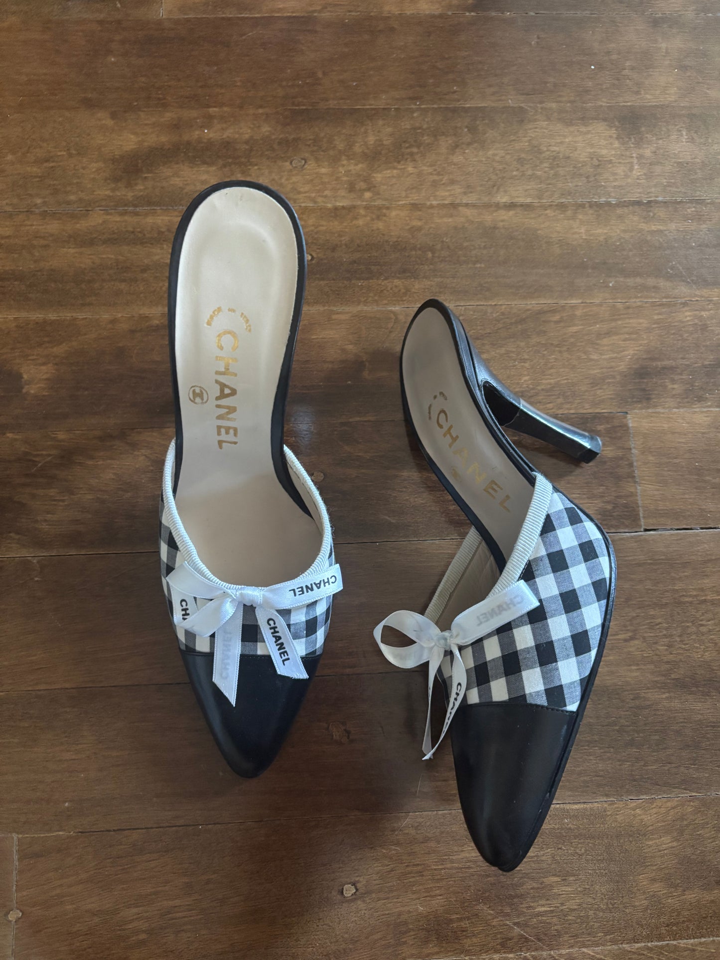 Chanel black gingham mule 36.5 (made really small)