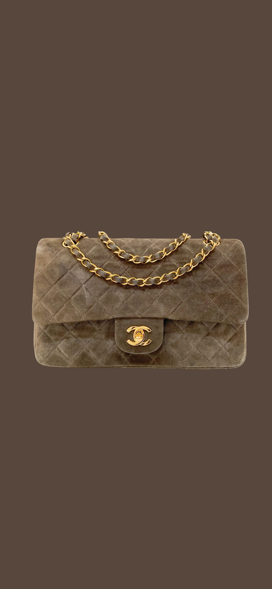 Chanel suede brown double flap