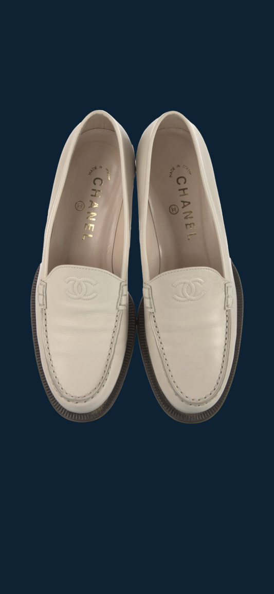 Chanel white loafer