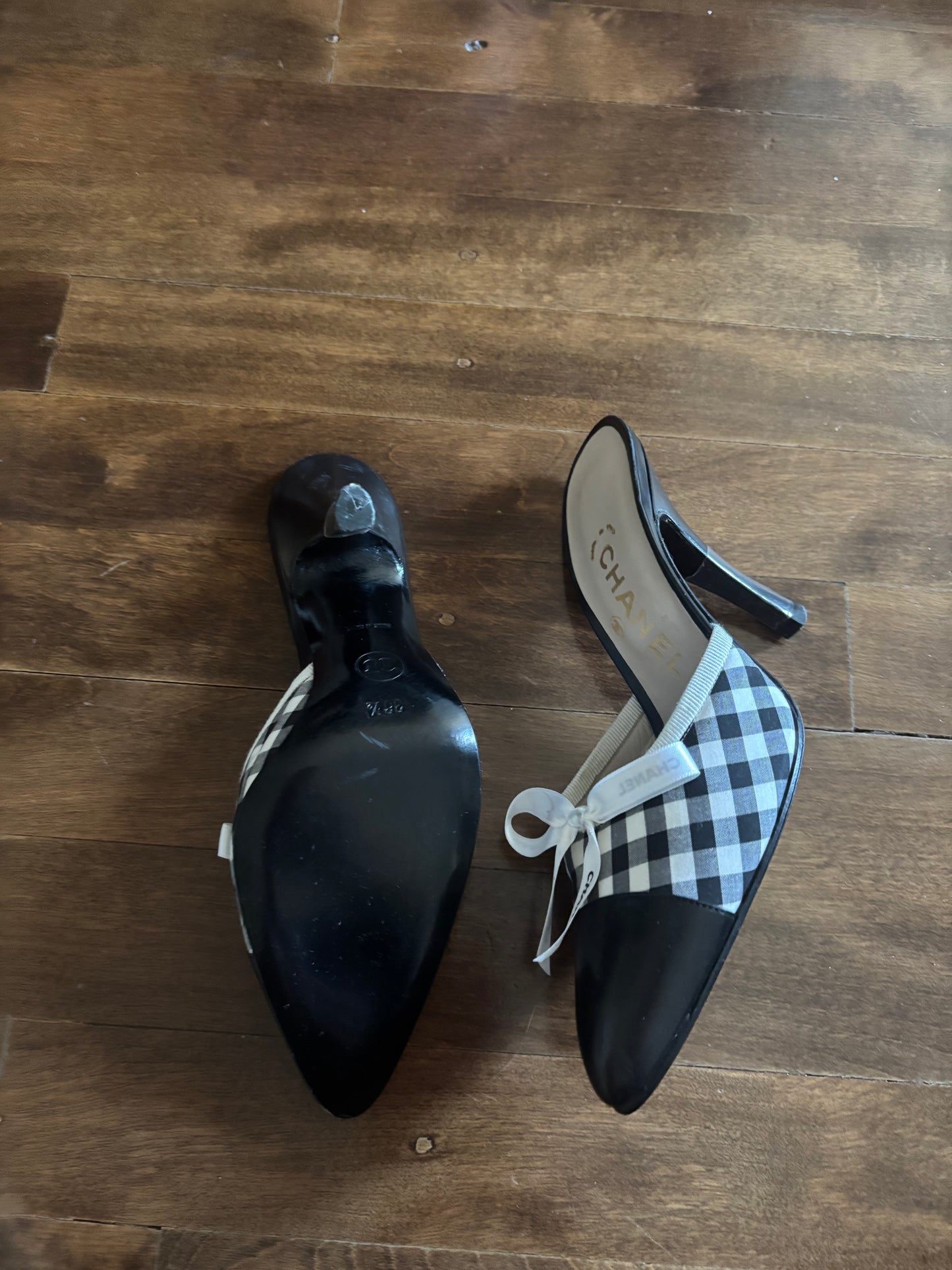 Chanel black gingham mule 36.5 (made really small)