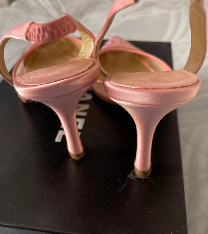 Chanel satin slingback pink 35.5