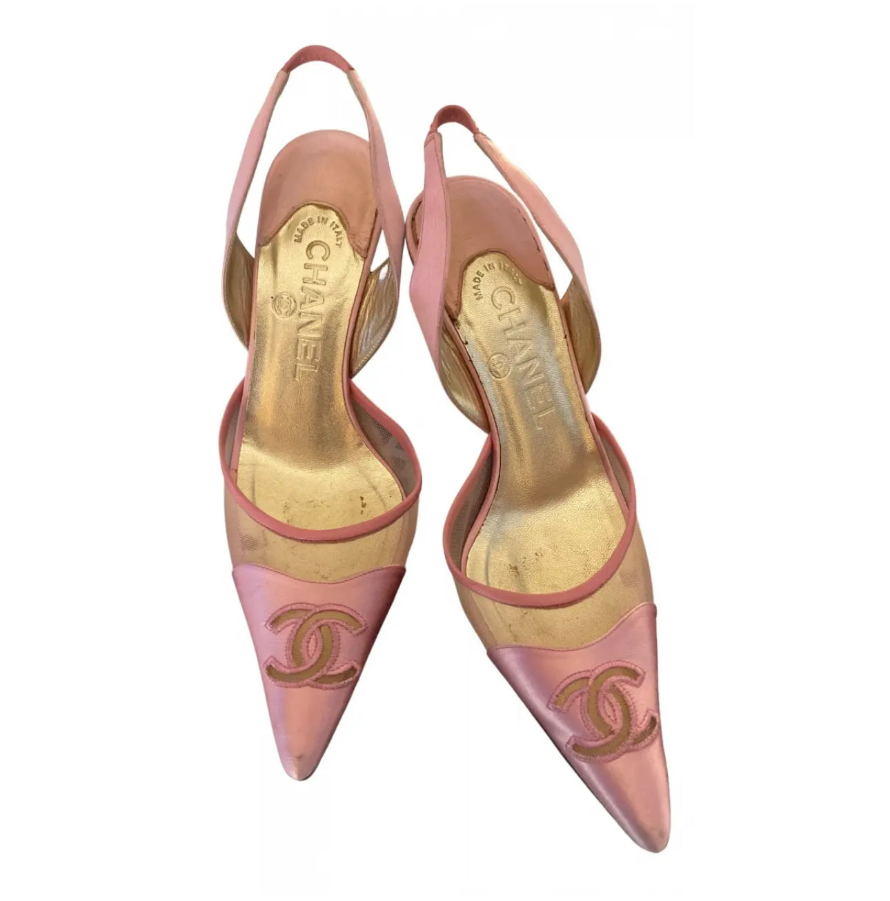 Chanel satin slingback pink 35.5