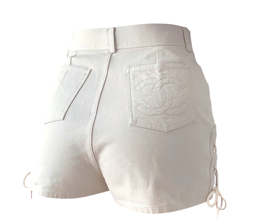 Chanel denim white shorts with tie