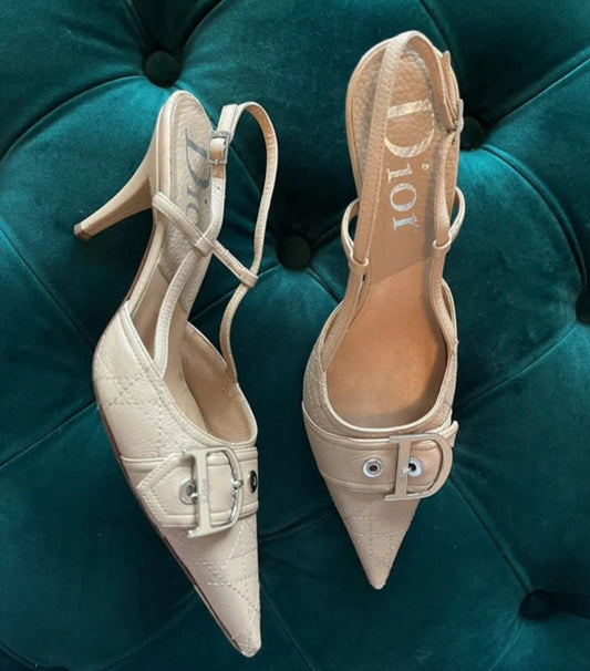Dior 37 nude buckle slingback