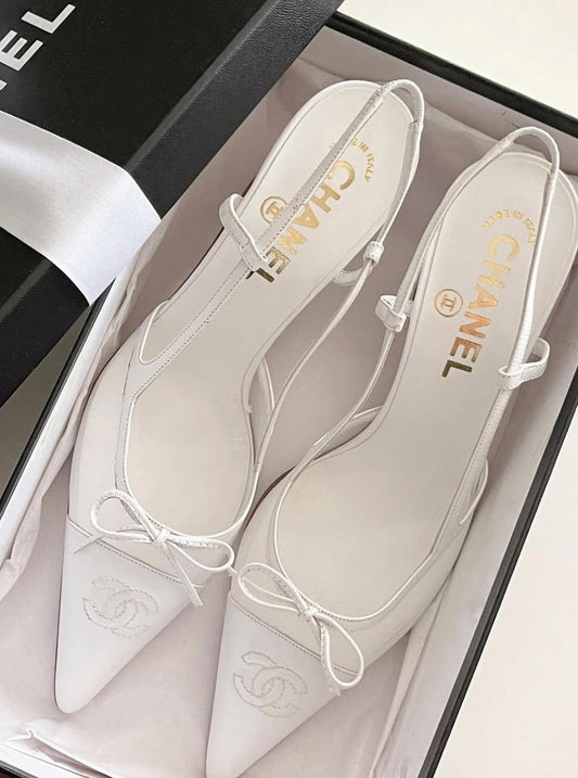 Chanel white mesh slingback 38.5