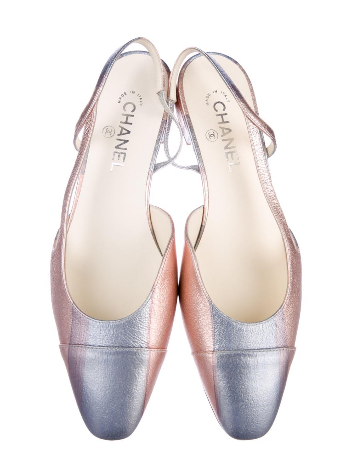 Chanel metallic pink and silver flat slingback 36