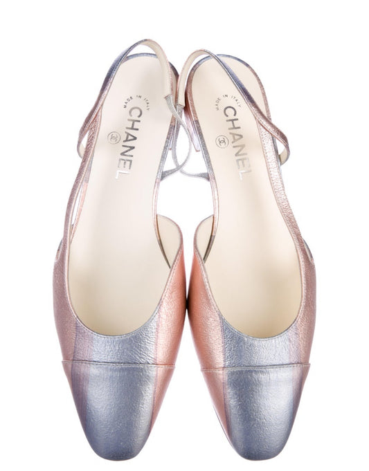 Chanel metallic pink and silver flat slingback 36